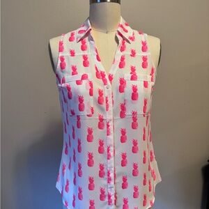 Express White Blouse with Pink Pineapple Print